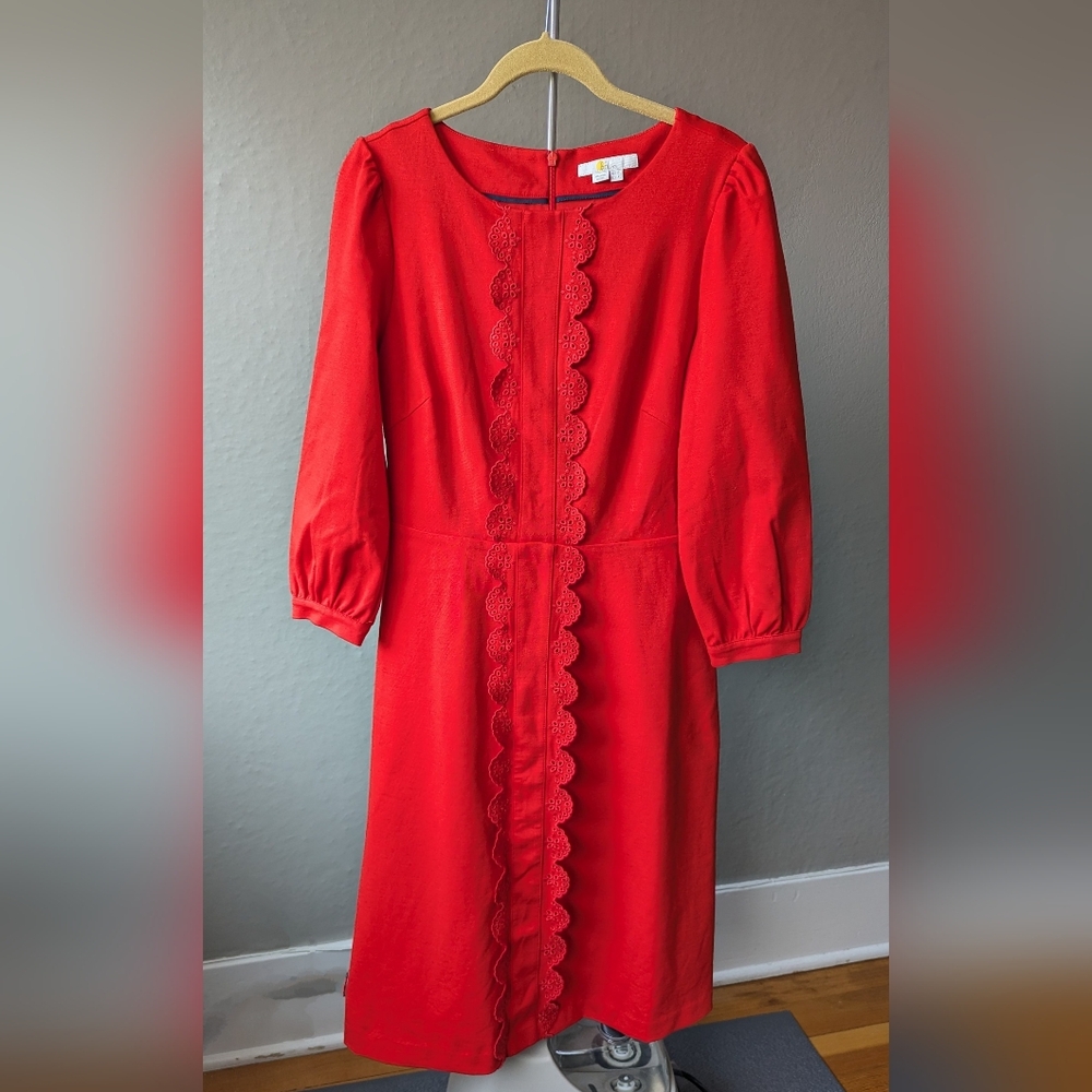 Boden Alexandra ponte knit ruffle dress red 6L